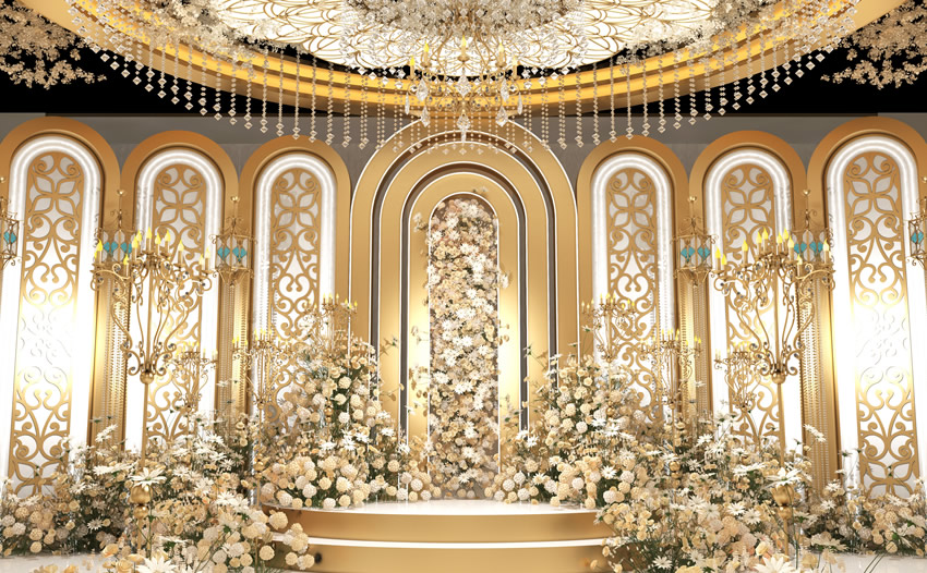 策勒香槟色调婚礼堂效果展示